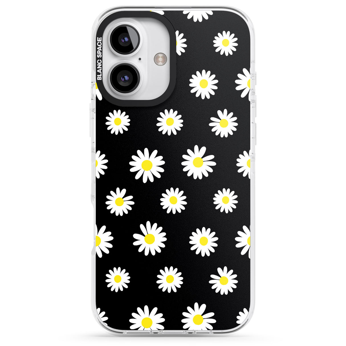 iPhone 16 Pro Max White Daisy Pattern (Black) Black Impact Phone Case