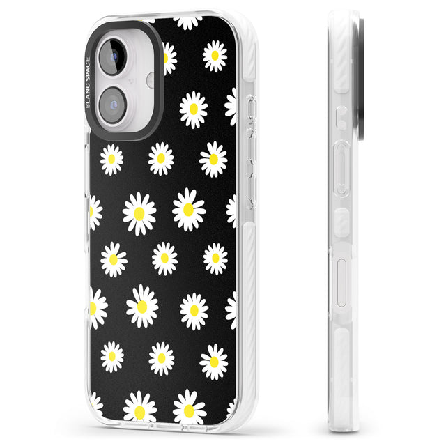 iPhone 16 Pro Max White Daisy Pattern (Black) Black Impact Phone Case