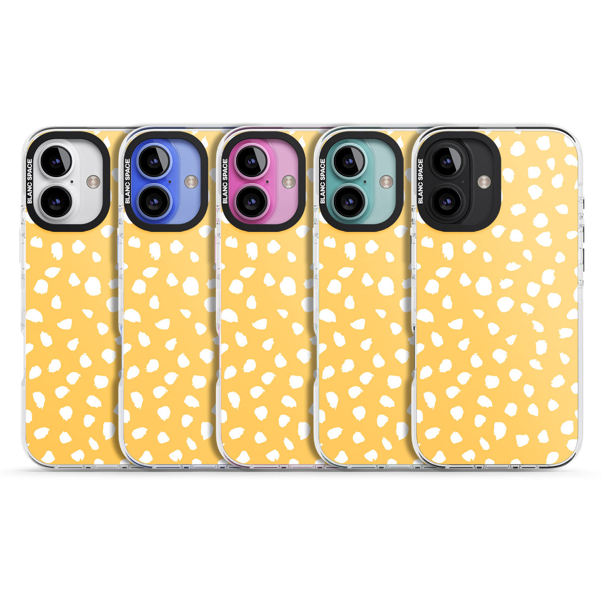 iPhone 16 Pro Max White on Yellow Dalmatian Polka Dot Spots Black Impact Phone Case