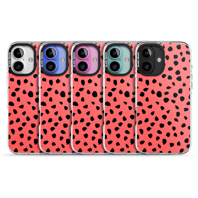 iPhone 16 Pro Max Black on Salmon Pink Dalmatian Polka Dot Spots Black Impact Phone Case