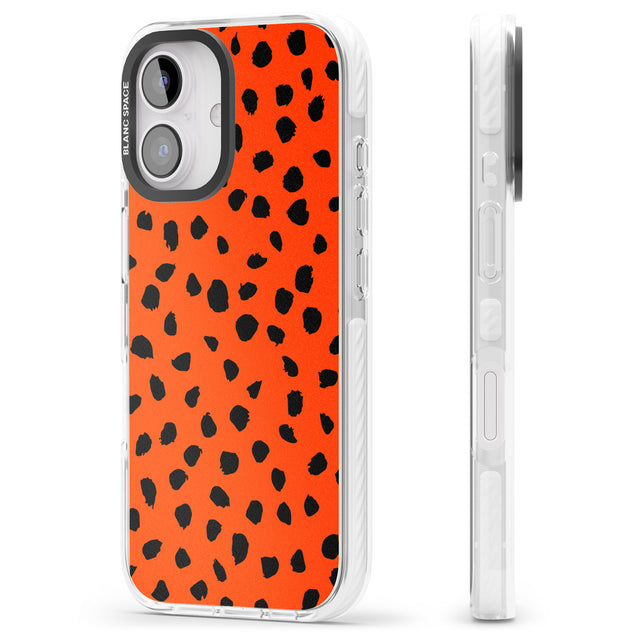 iPhone 16 Pro Max Black & Bright Red Dalmatian Polka Dot Spots Black Impact Phone Case