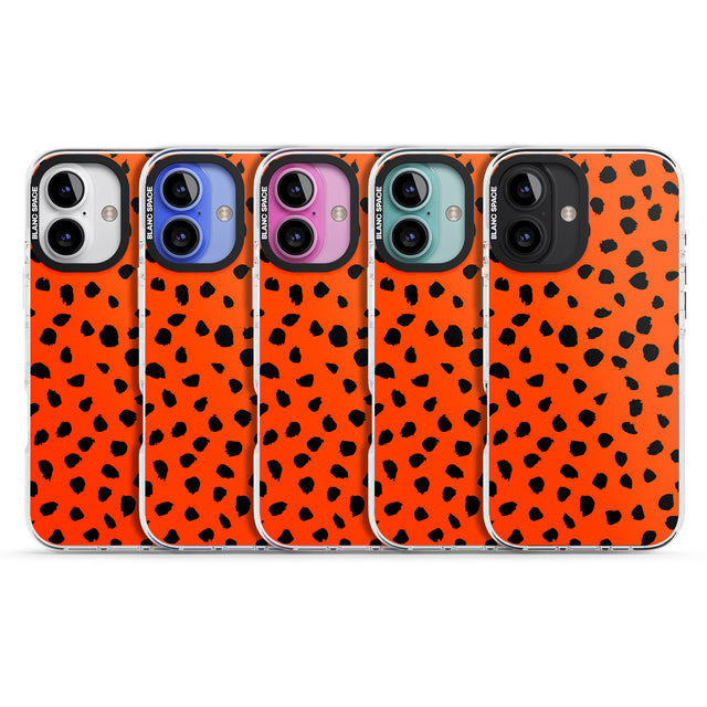 iPhone 16 Pro Max Black & Bright Red Dalmatian Polka Dot Spots Black Impact Phone Case