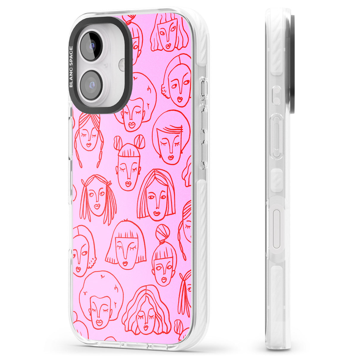 iPhone 16 Pro Max Girl Portrait Doodles in Pink & Red Black Impact Phone Case