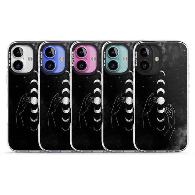 iPhone 16 Pro Max Moon Phases and Hands Black Impact Phone Case