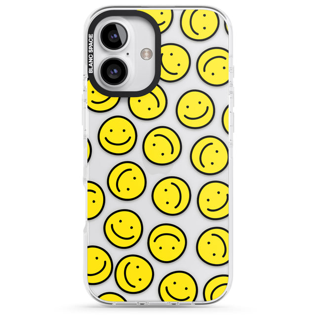 iPhone 16 Pro Max Happy Face Clear Pattern Black Impact Phone Case