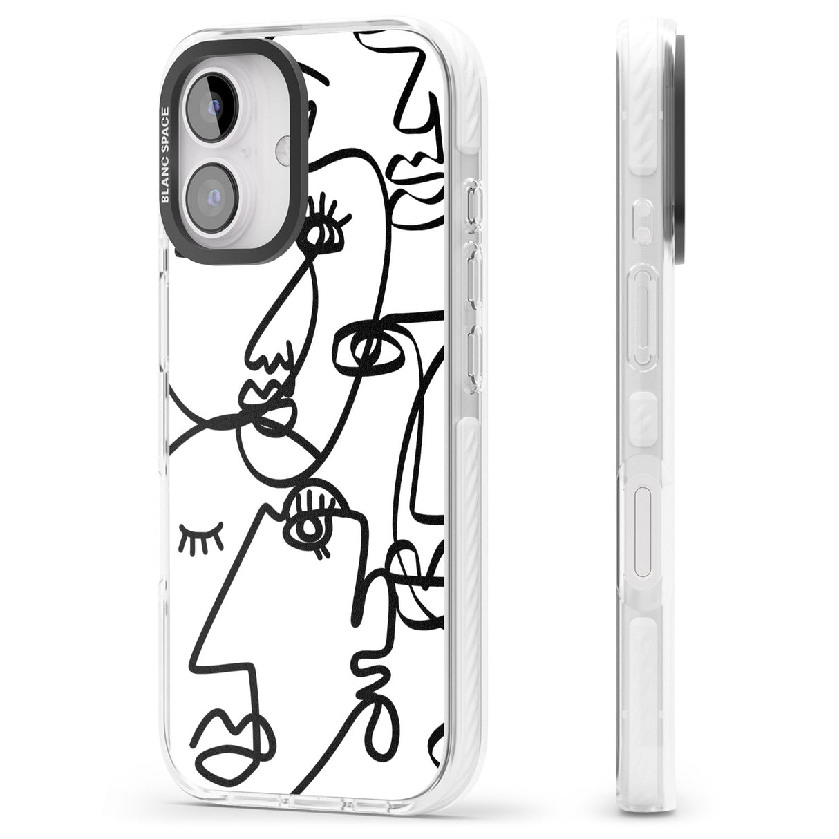 iPhone 16 Pro Max Abstract Continuous Line Faces Black on White Black Impact Phone Case