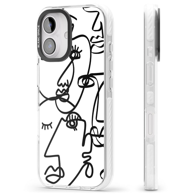 iPhone 16 Pro Max Abstract Continuous Line Faces Black on White Black Impact Phone Case