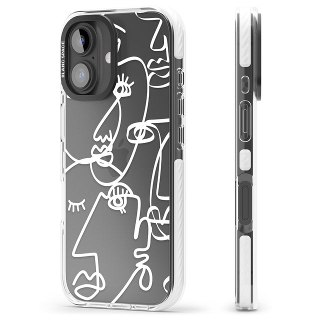 iPhone 16 Pro Max Abstract Continuous Line Faces White on Clear Black Impact Phone Case