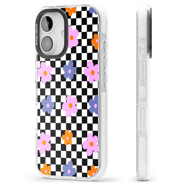 iPhone 16 Pro Max Checkered Blossom Black Impact Phone Case