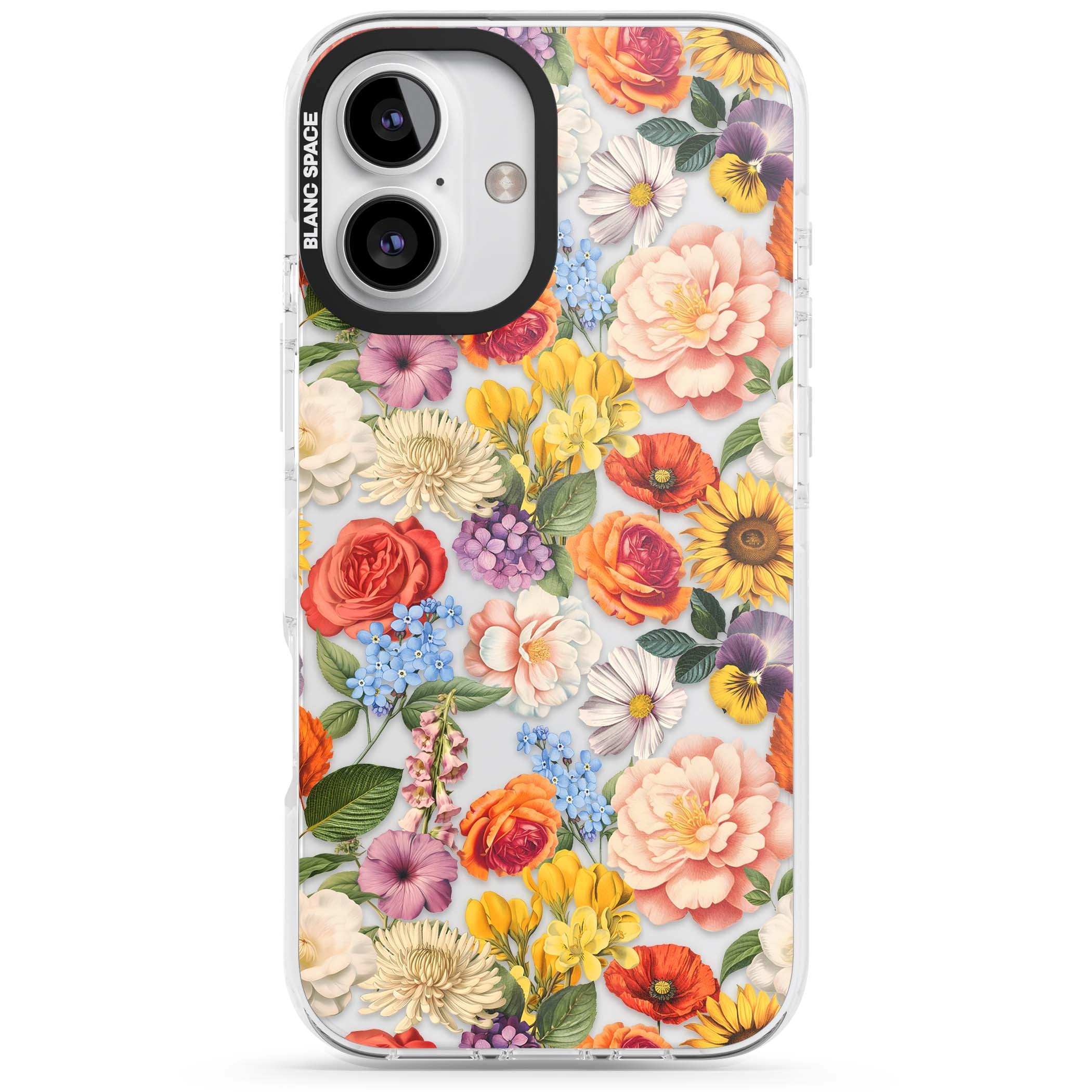 Bloom Basket floral iPhone case featuring cottage garden flowers including peonies, sunflowers, and wildflowers in pastel col | Clear Impact case for iPhone 16, iPhone 16 Plus