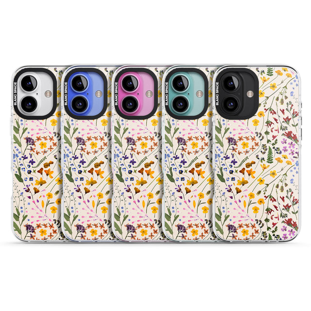 iPhone 16 Pro Max Wildflower & Leaves Cluster Design - Cream Black Impact Phone Case