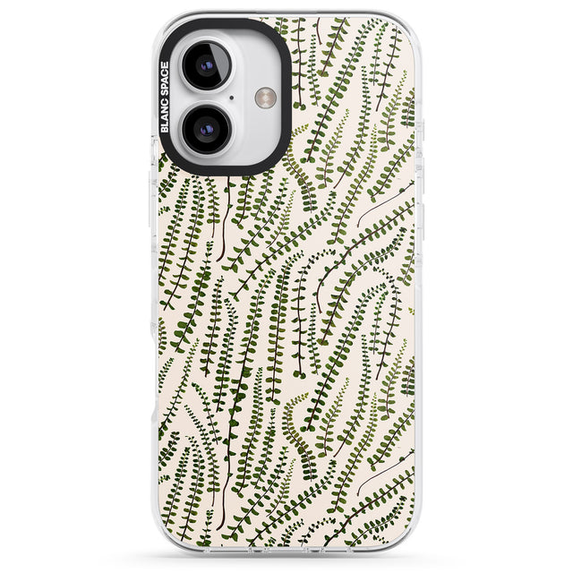 iPhone 16 Pro Max Fern Leaf Pattern Design - Cream Black Impact Phone Case