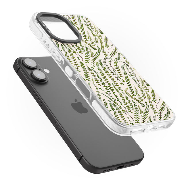 iPhone 16 Pro Max Fern Leaf Pattern Design - Cream Black Impact Phone Case