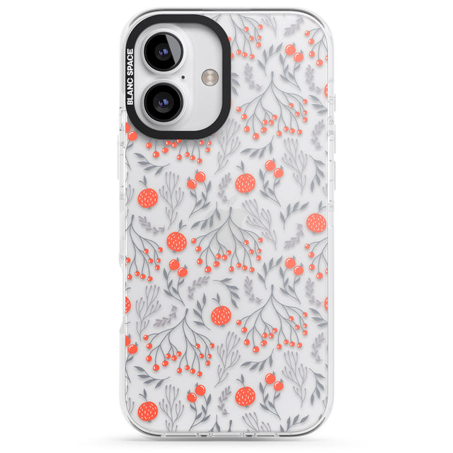 iPhone 16 Pro Max Red Fruits Transparent Floral Black Impact Phone Case