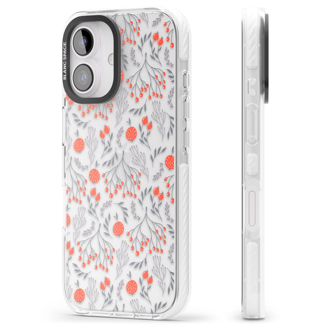 iPhone 16 Pro Max Red Fruits Transparent Floral Black Impact Phone Case