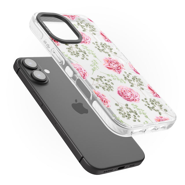 iPhone 16 Pro Max Roses & Eucalyptus Transparent Floral Black Impact Phone Case