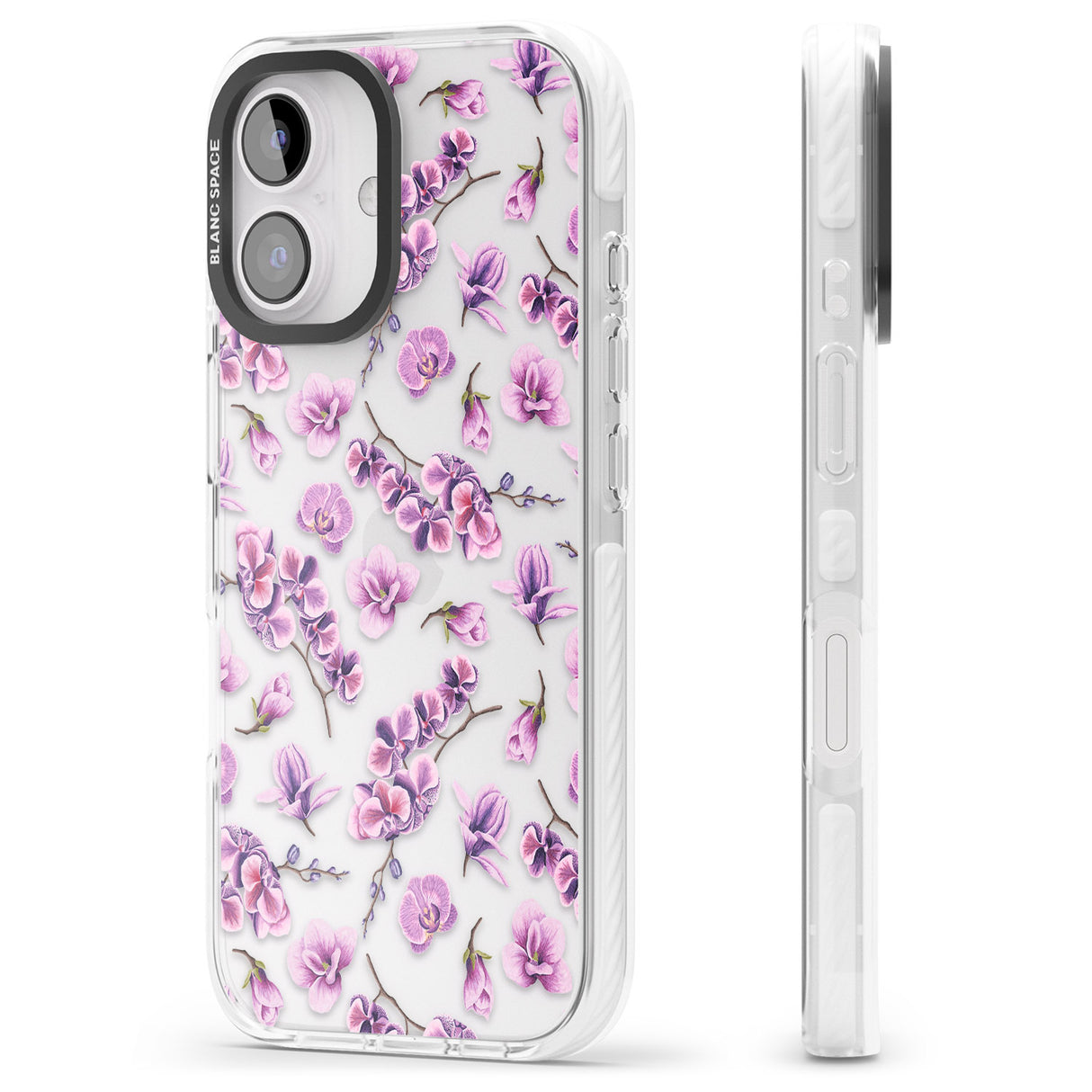 iPhone 16 Pro Max Purple Orchids Transparent Floral Black Impact Phone Case