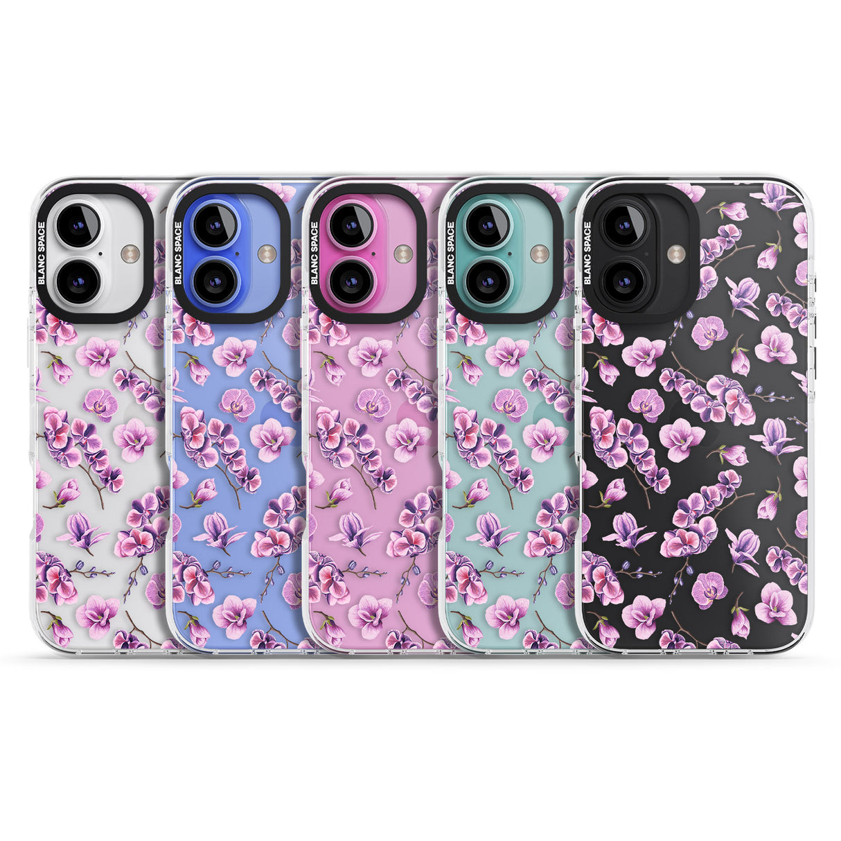 iPhone 16 Pro Max Purple Orchids Transparent Floral Black Impact Phone Case