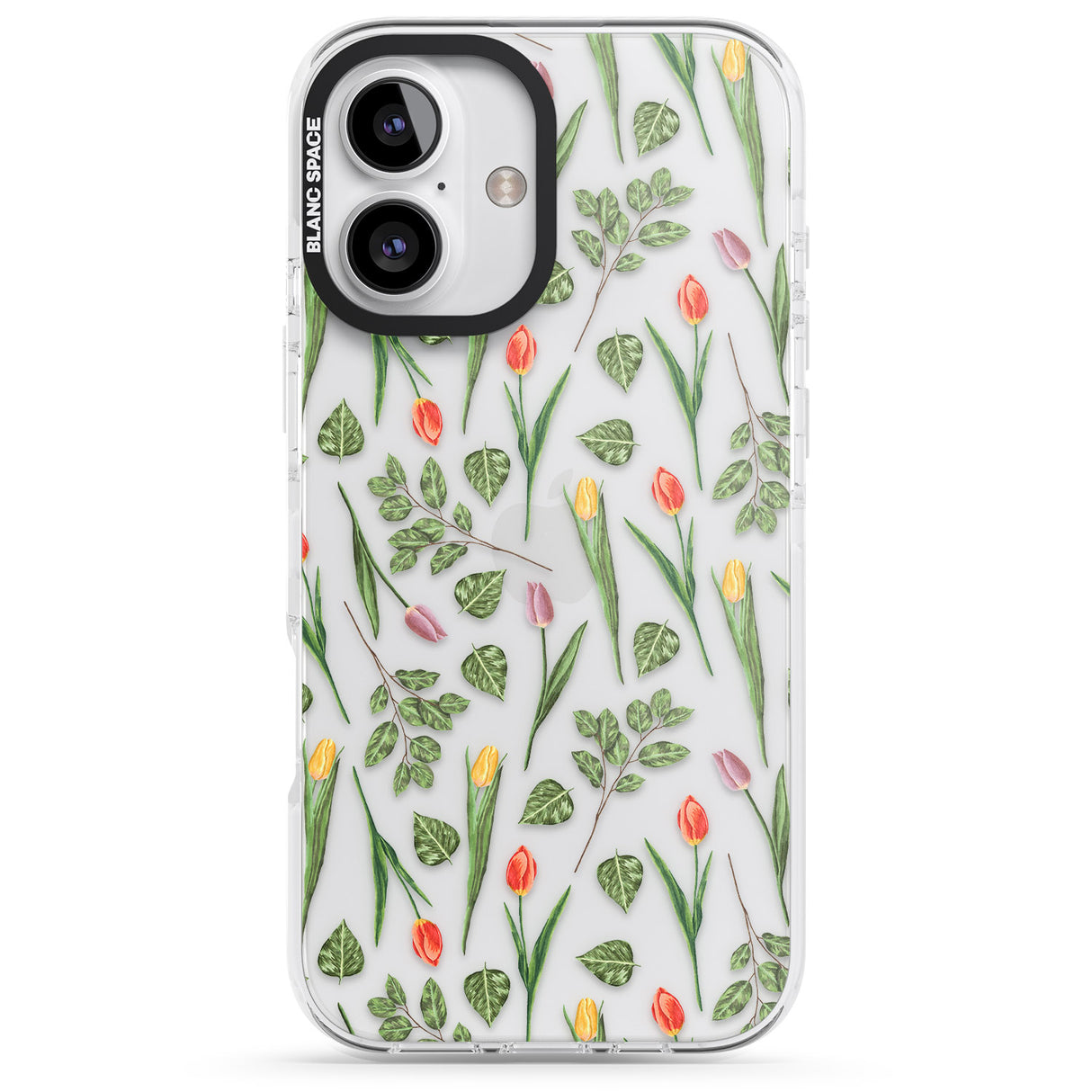 iPhone 16 Pro Max Spring Tulips Transparent Floral Black Impact Phone Case