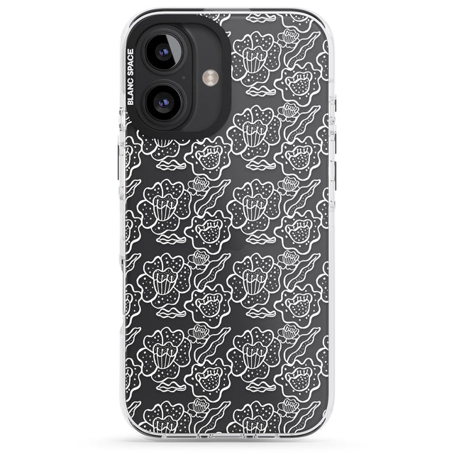 iPhone 16 Pro Max Funky Floral Patterns White on Clear Black Impact Phone Case