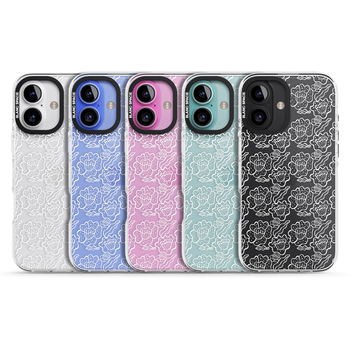 iPhone 16 Pro Max Funky Floral Patterns White on Clear Black Impact Phone Case