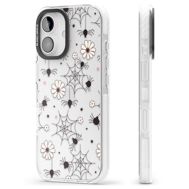 Spiders and Flowers Pattern Impact Phone Case for iPhone 16, iPhone 16 Plus