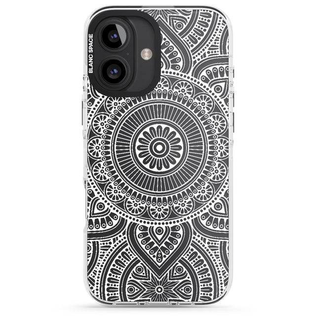 iPhone 16 Pro Max White Henna Flower Wheel Black Impact Phone Case