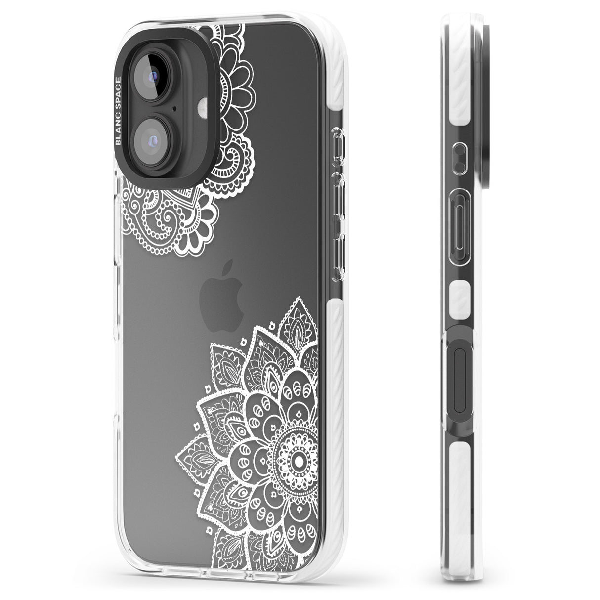 iPhone 16 Pro Max White Henna Florals Black Impact Phone Case