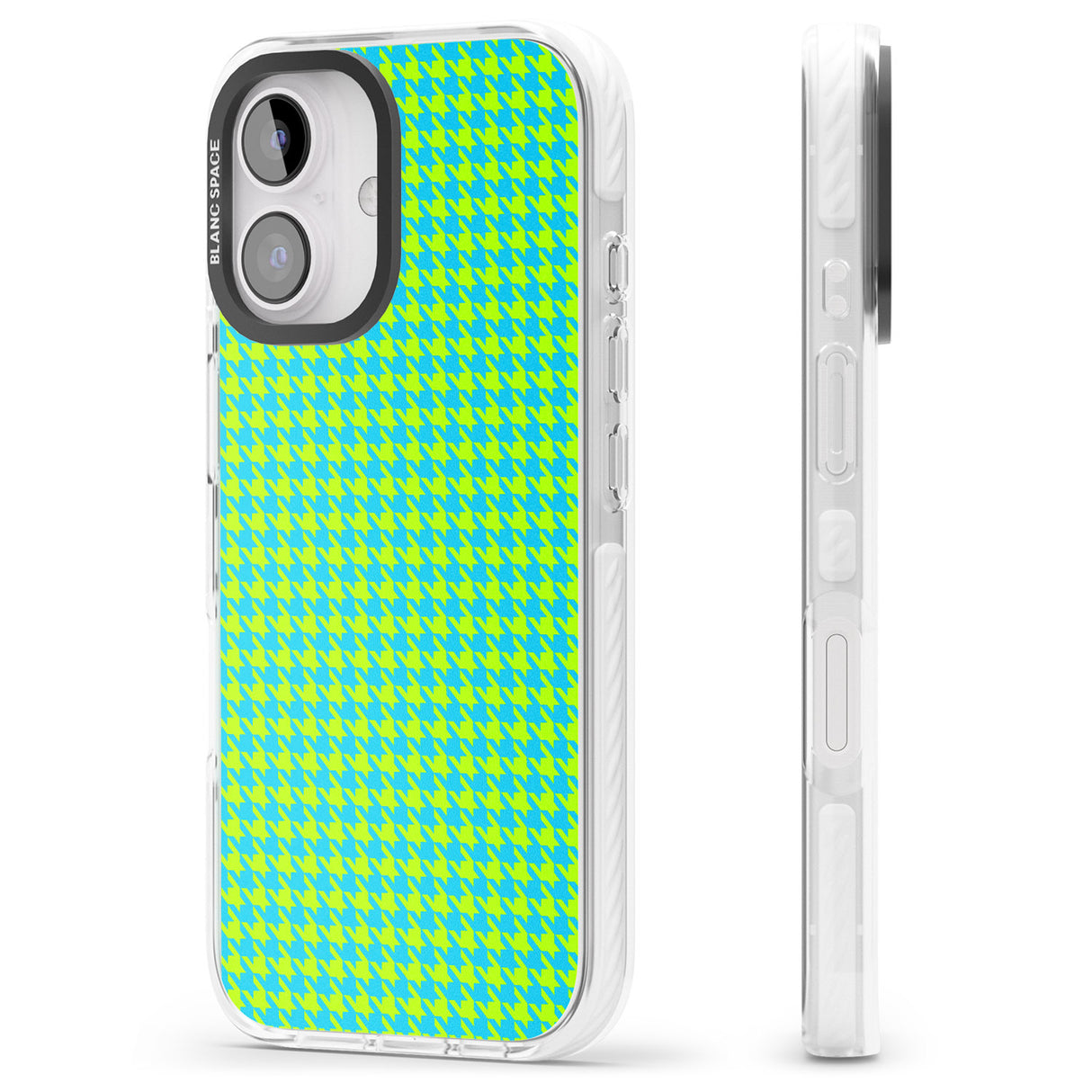 iPhone 16 Pro Max Neon Lime & Turquoise Houndstooth Pattern Black Impact Phone Case