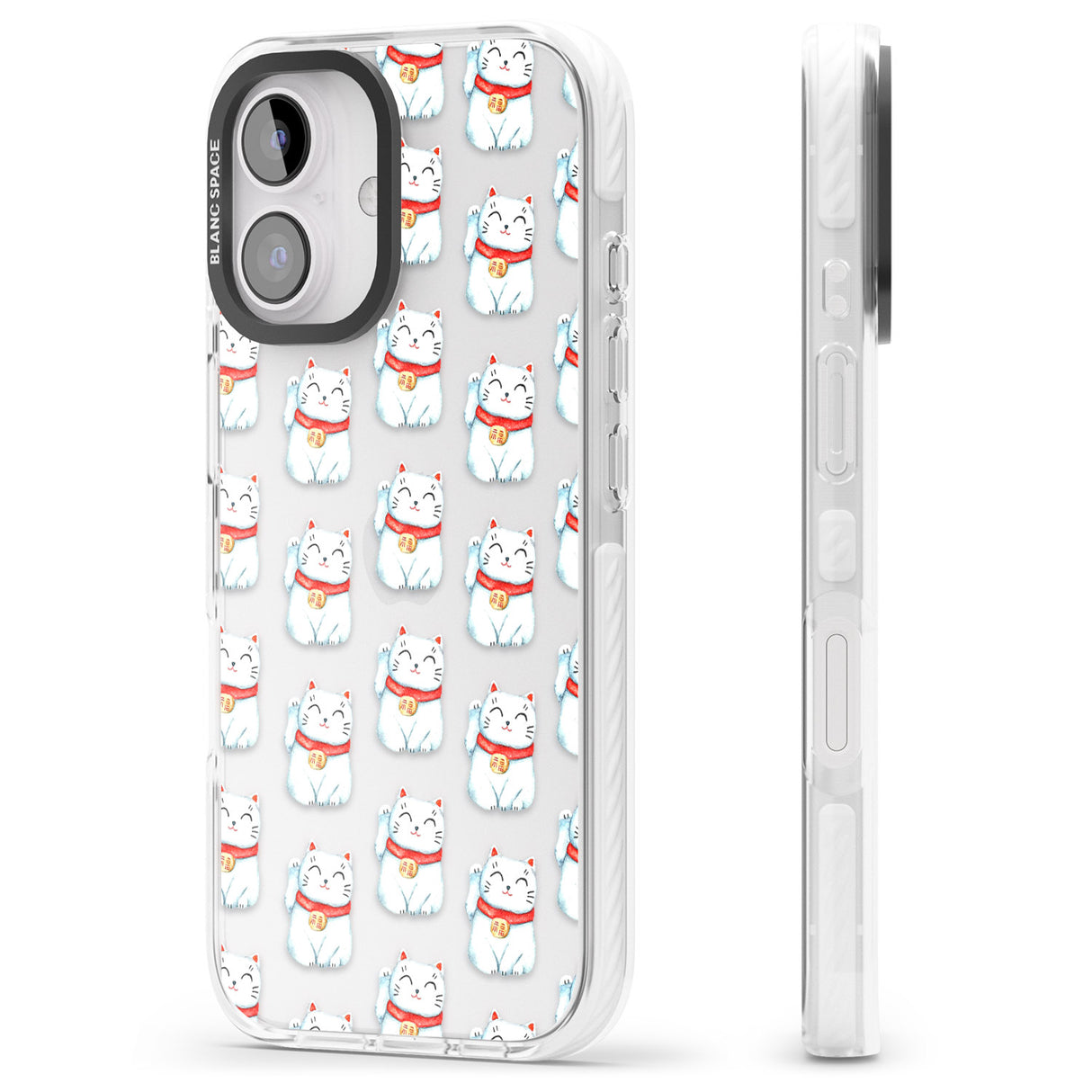 iPhone 16 Pro Max Lucky Cat Maneki-Neko Japanese Pattern Black Impact Phone Case