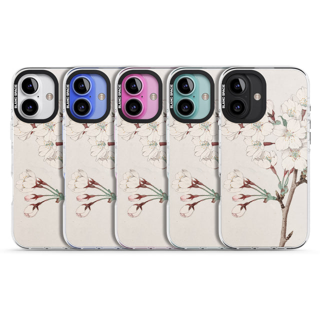 iPhone 16 Pro Max Vintage Japanese Illustrations Cherry Blossoms Black Impact Phone Case