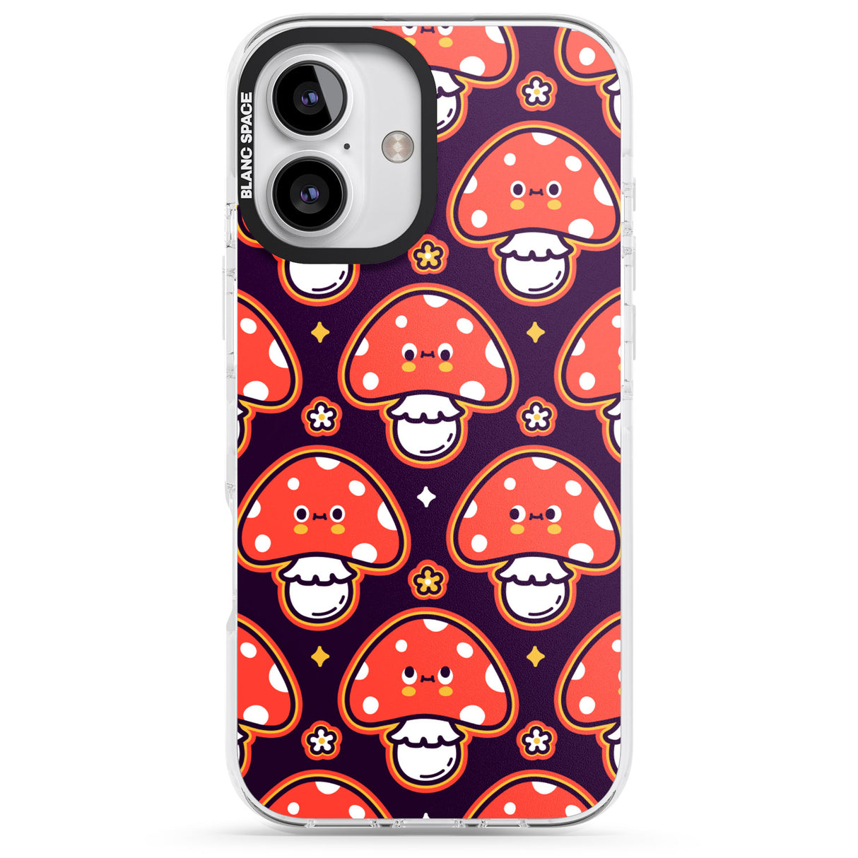 iPhone 16 Pro Max Mushroom Kawaii Pattern Black Impact Phone Case