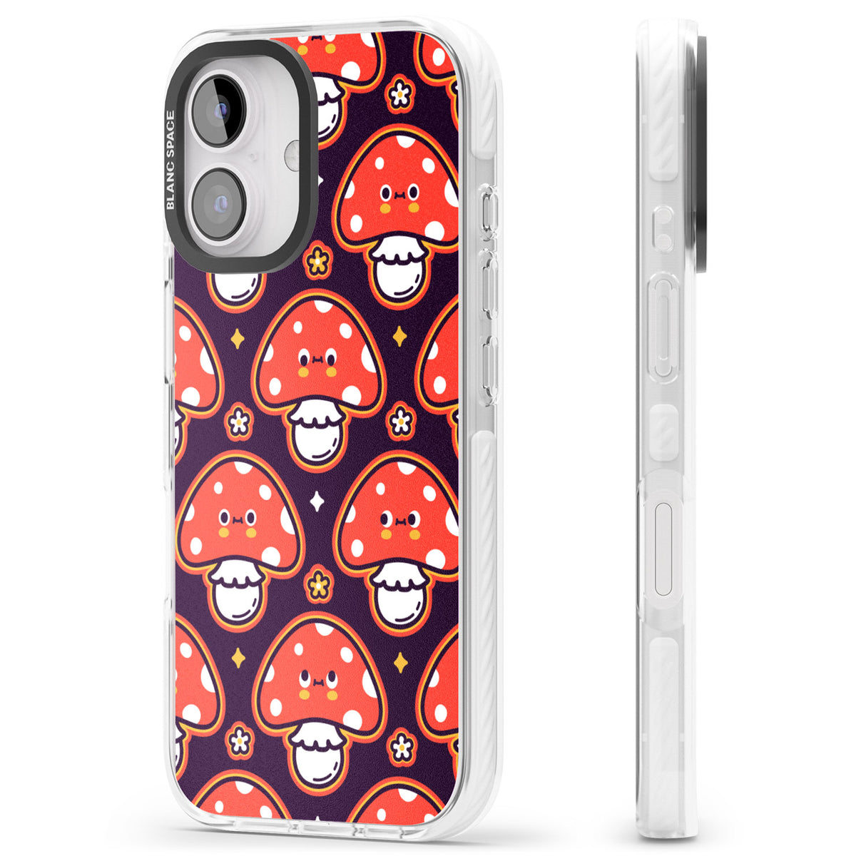 iPhone 16 Pro Max Mushroom Kawaii Pattern Black Impact Phone Case