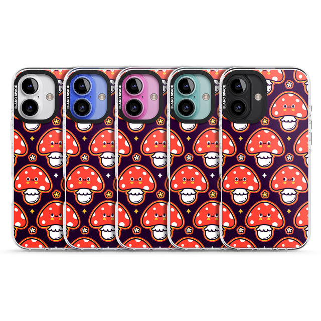 iPhone 16 Pro Max Mushroom Kawaii Pattern Black Impact Phone Case