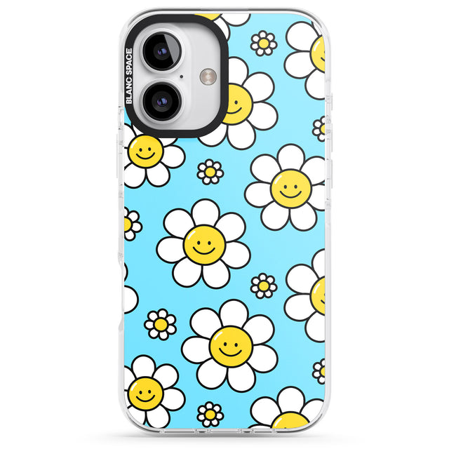 iPhone 16 Pro Max Daisy Faces Kawaii Pattern Black Impact Phone Case