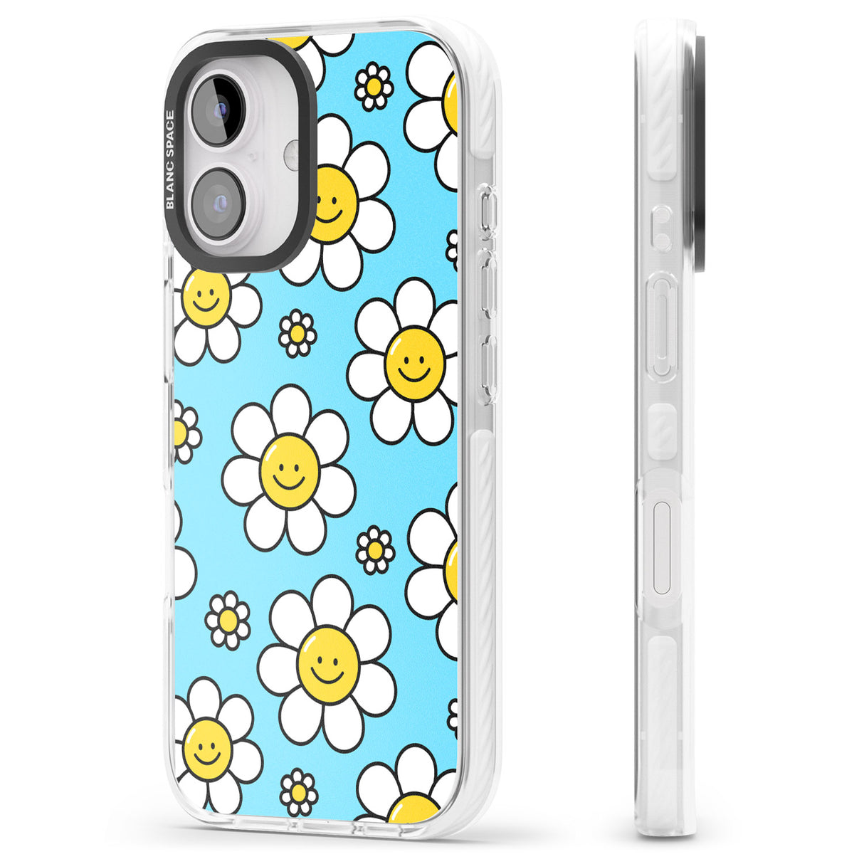 iPhone 16 Pro Max Daisy Faces Kawaii Pattern Black Impact Phone Case