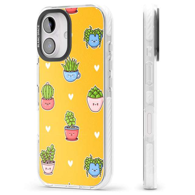 iPhone 16 Pro Max Plant Faces Kawaii Pattern Black Impact Phone Case