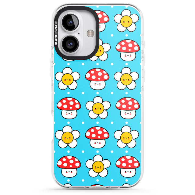 iPhone 16 Pro Max Shroom Bunnies Kawaii Pattern Black Impact Phone Case