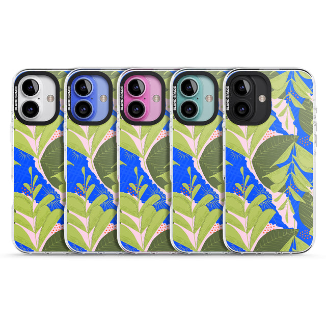 iPhone 16 Pro Max Fern Leaves Abstract Pattern Black Impact Phone Case