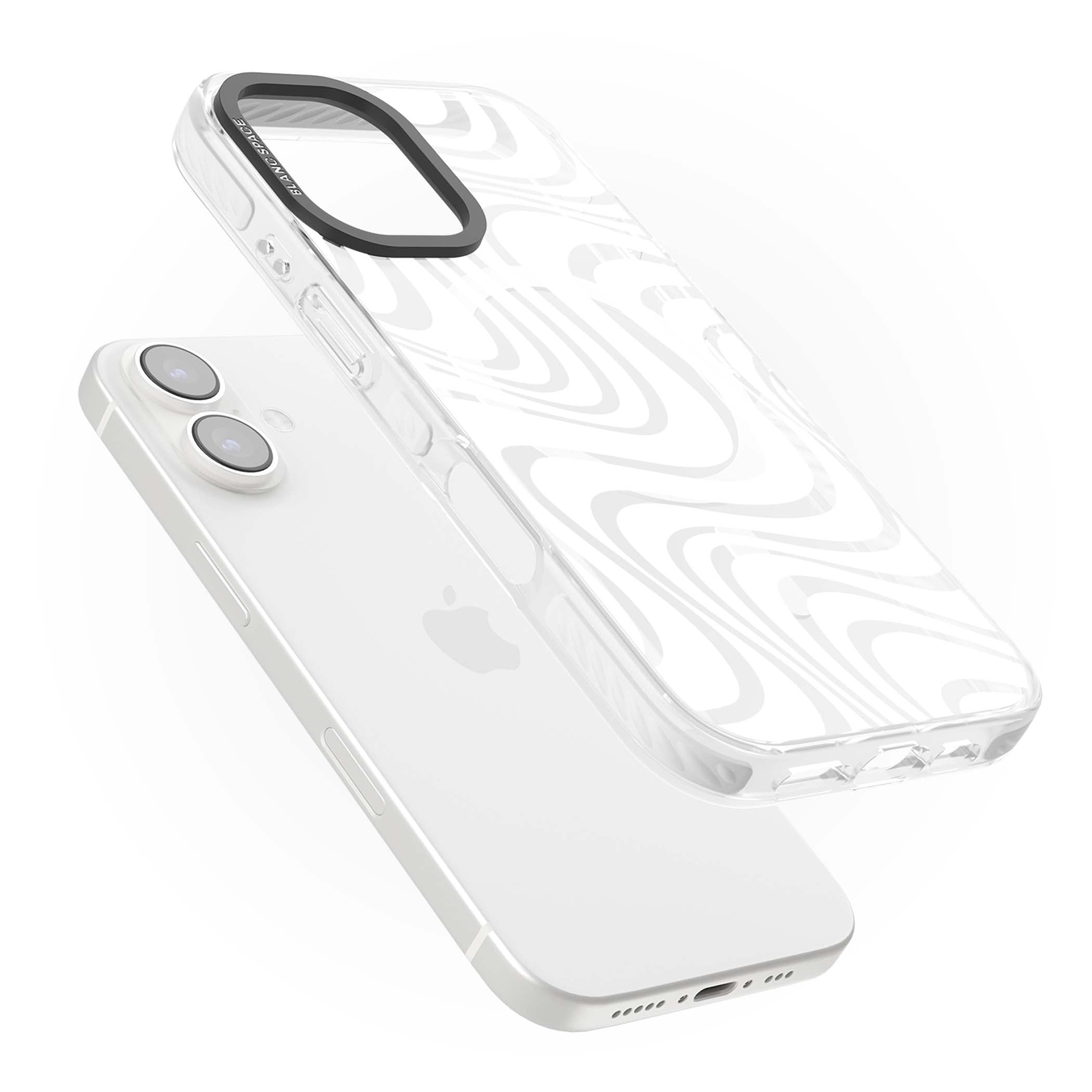White Abstract Waves abstract iPhone case featuring flowing grey wave pattern on clear background | Impact Magsafe case for iPhone 16, iPhone 16 Plus