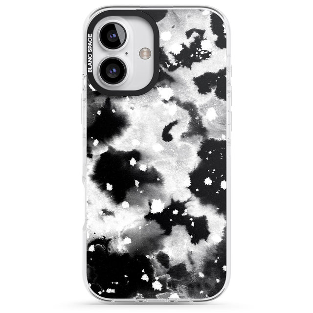 iPhone 16 Pro Max Black & White Acid Wash Tie-Dye Pattern Black Impact Phone Case