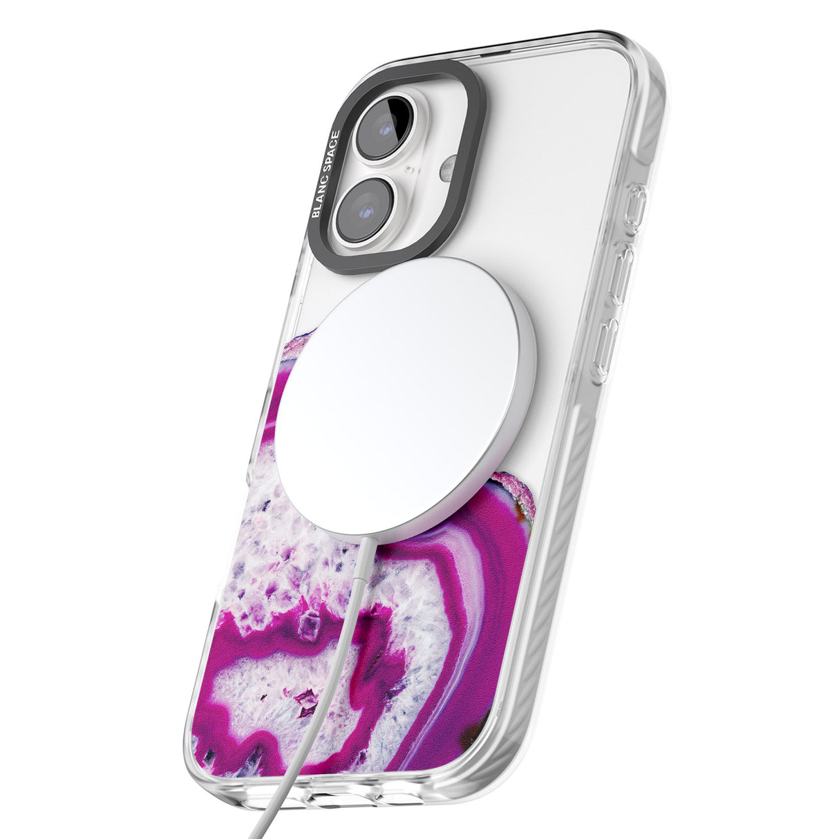 iPhone 16 Pro Max Violet & White Swirl Agate Crystal Clear Design Black Impact Phone Case