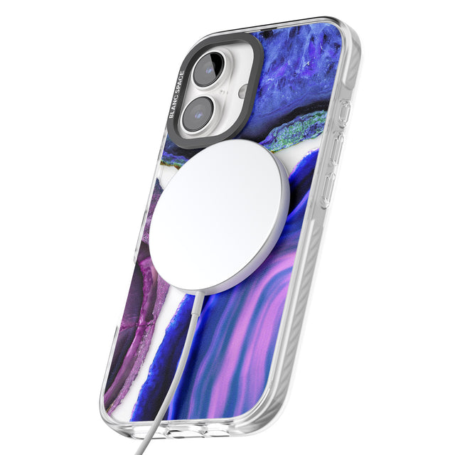 iPhone 16 Pro Max Purple & Blue Agate Gemstone Clear Design Black Impact Phone Case