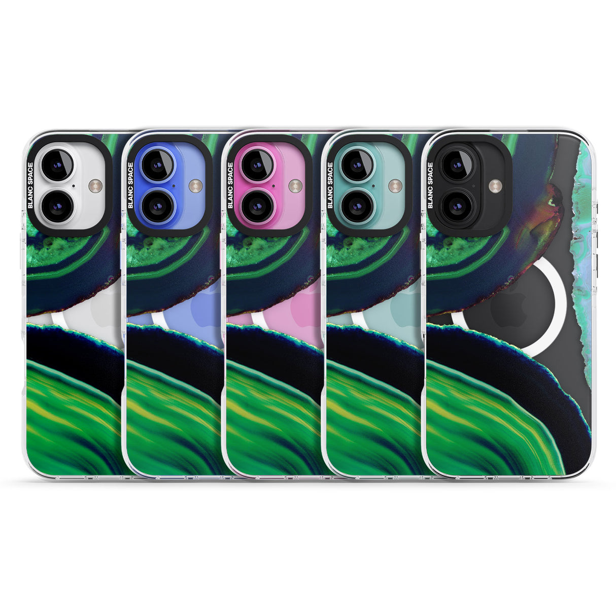 iPhone 16 Pro Max Green & Navy Gemstone Crystal Clear Design Black Impact Phone Case