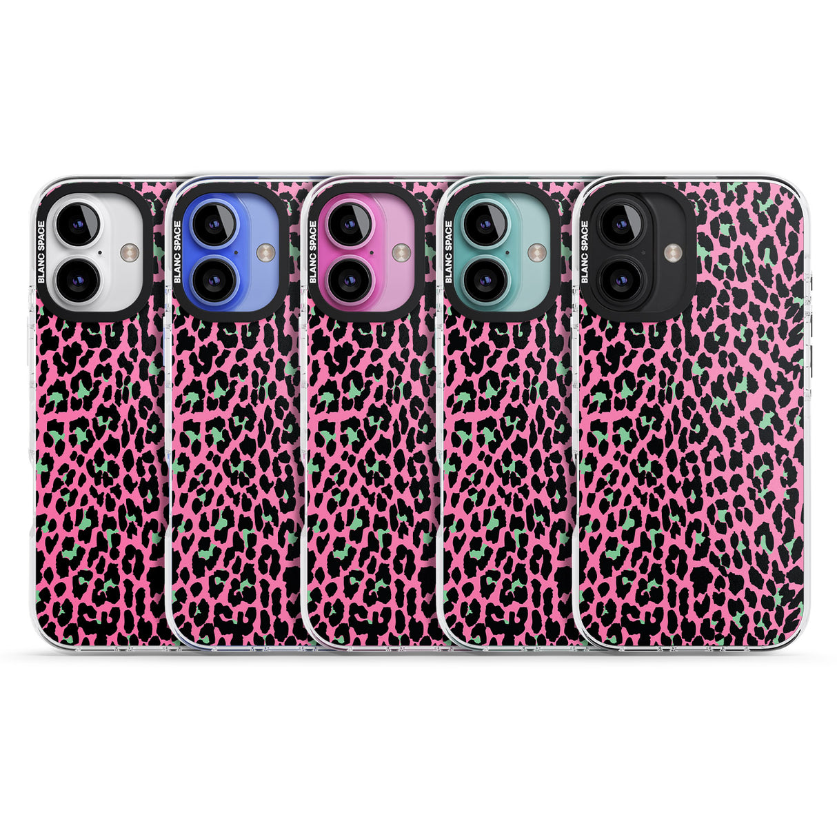 iPhone 16 Pro Max Green on Pink Leopard Print Pattern Black Impact Phone Case