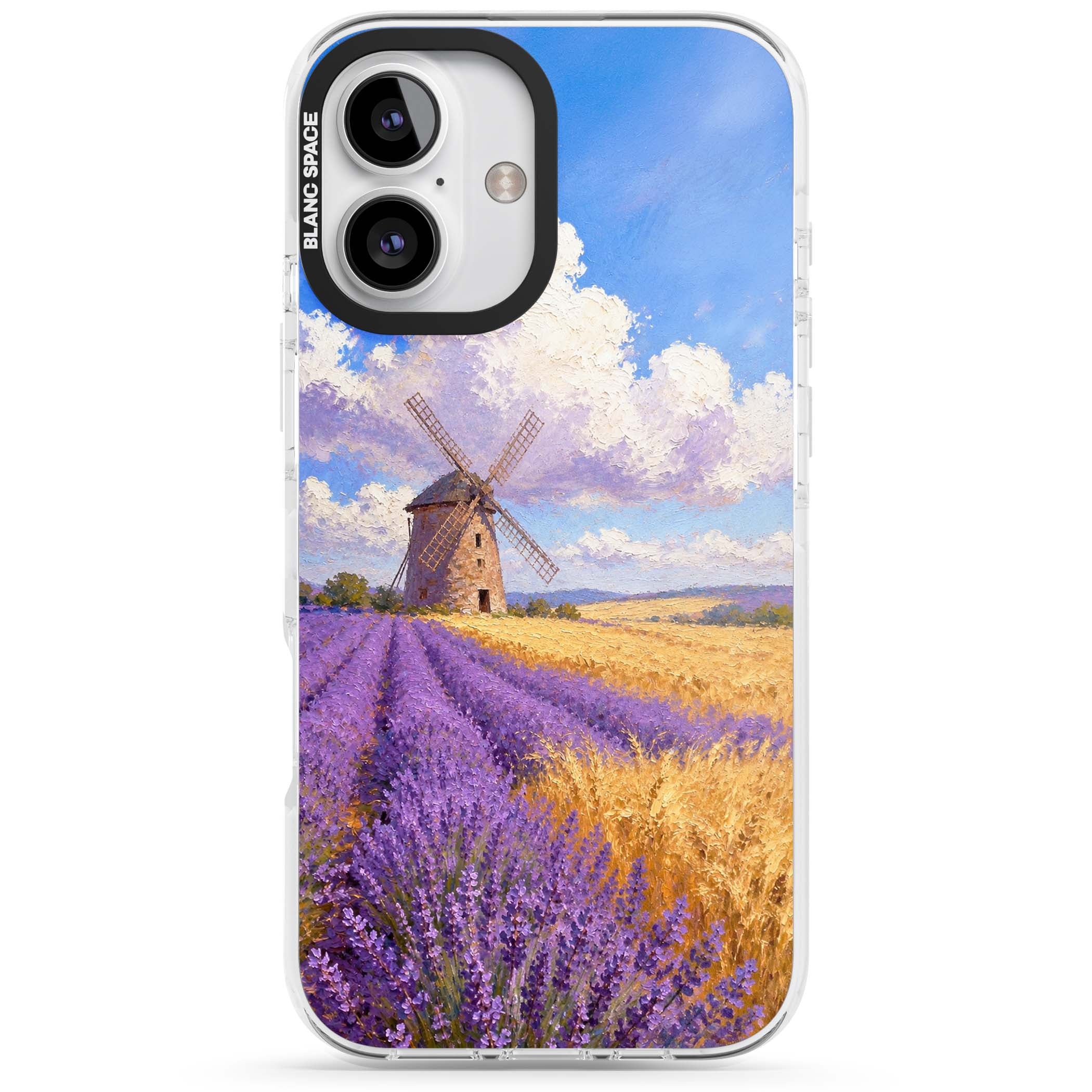 Lavender Mill cottagecore iPhone case featuring a French windmill, lavender field and golden wheat oil painting | Impact Magsafe case for iPhone 16, iPhone 16 Plus