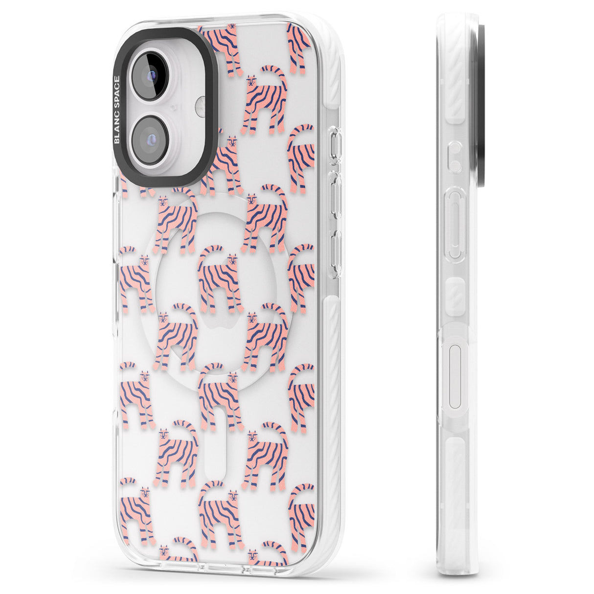 iPhone 16 Pro Max Pink and Blue Cat Pattern Black Impact Phone Case