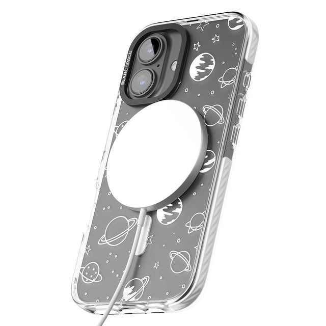 iPhone 16 Pro Max Cosmic Outer Space Design White on Clear Black Impact Phone Case