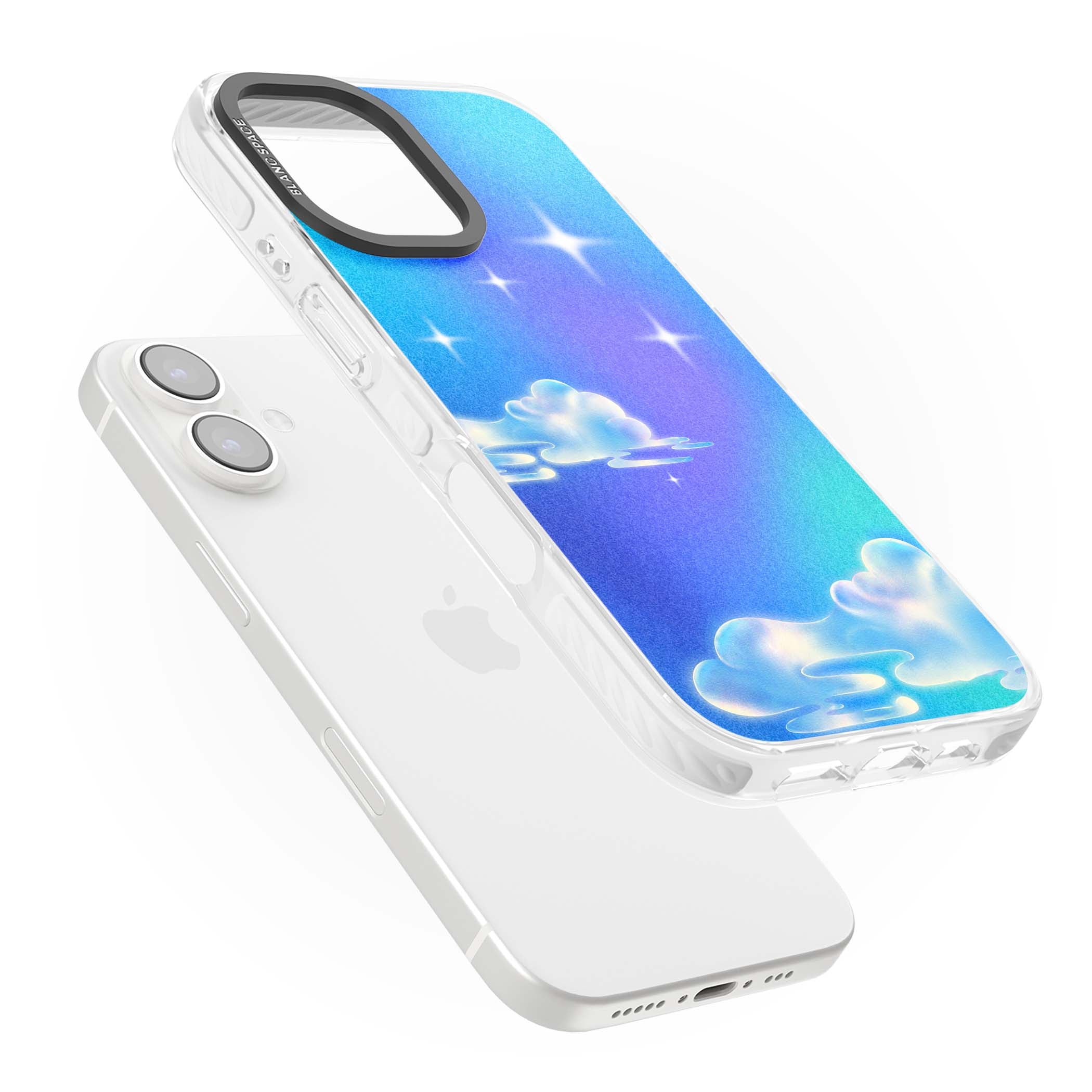 Aurora celestial iPhone case featuring dreamy iridescent clouds, sparkling stars and pastel blue purple sky | Impact Magsafe case for iPhone 16, iPhone 16 Plus