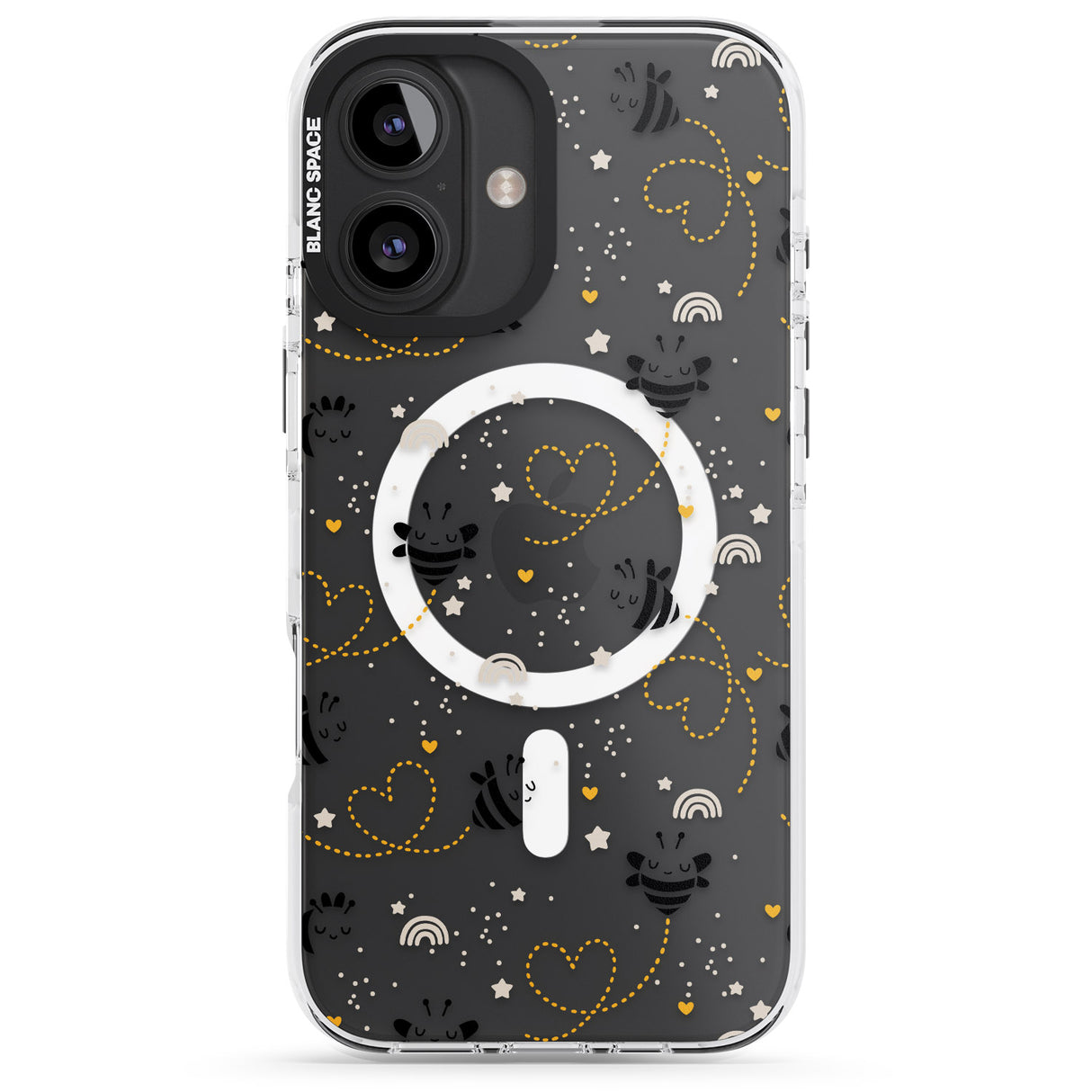 iPhone 16 Pro Max Sweet as Honey Patterns: Bees & Hearts (Clear) Black Impact Phone Case